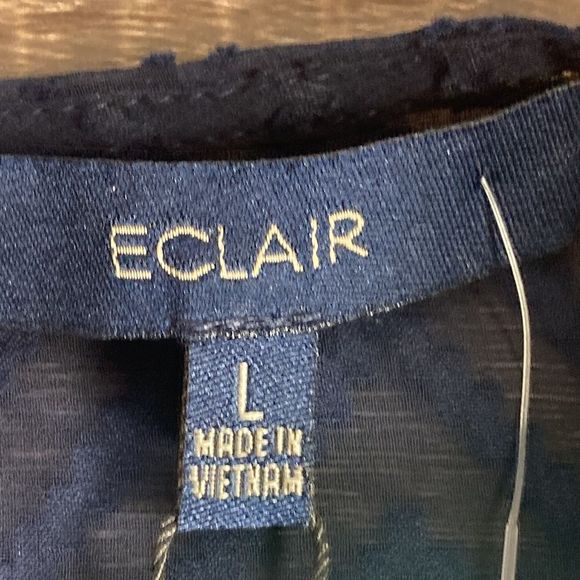 ECLAIR NWT Sheer Chevron Pattern Navy Blue Blouse Large - Picture 6 of 13